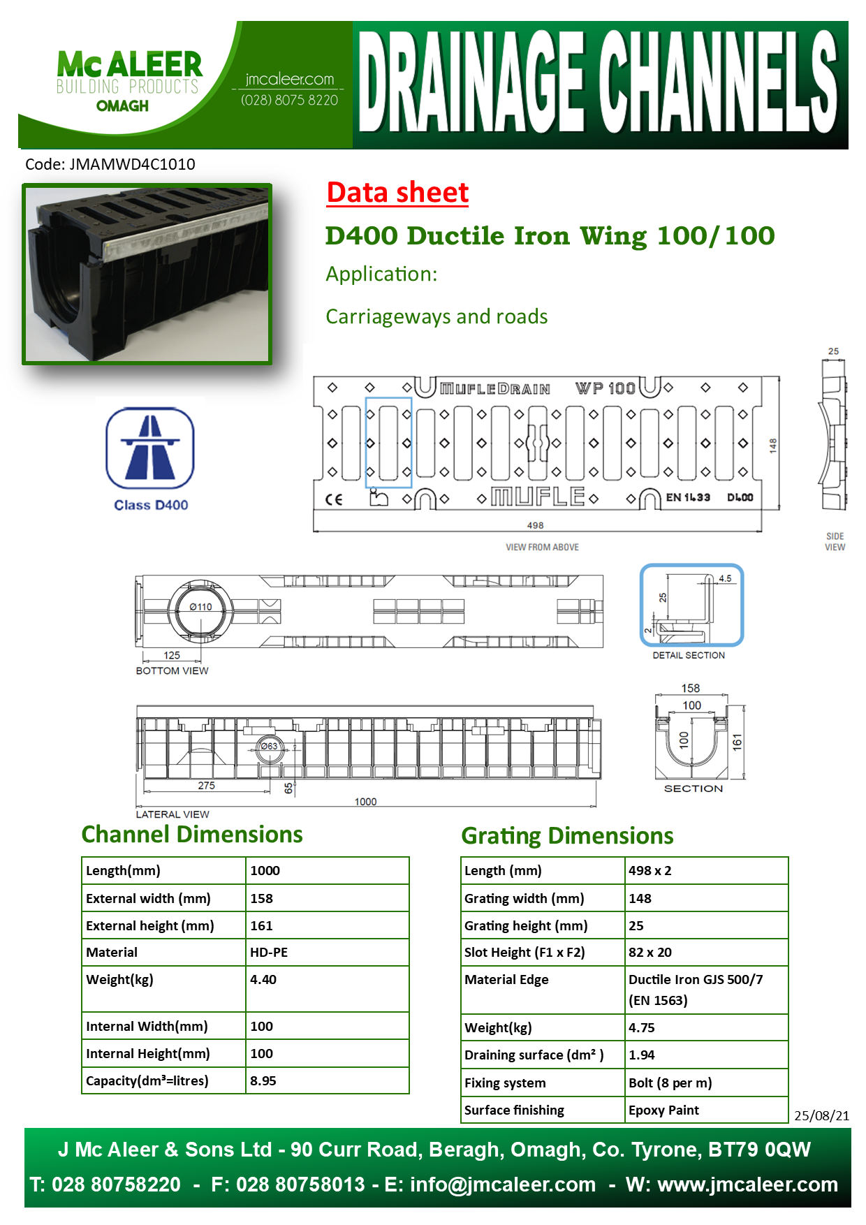 100 100 d400 ductile iron wing